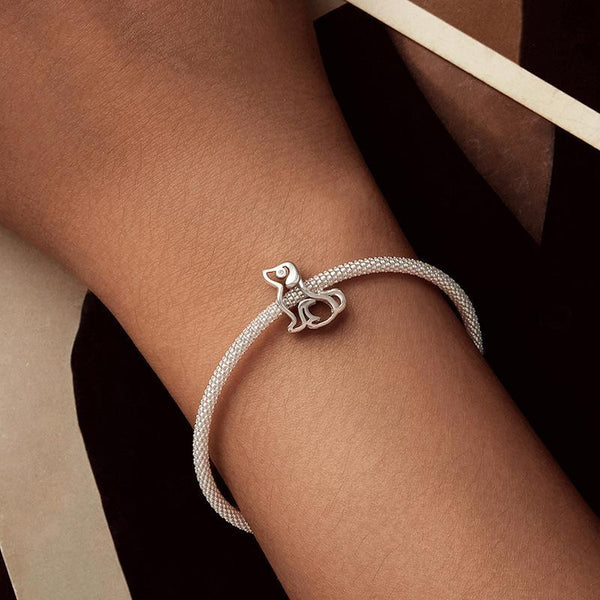 Cute Dog Sterling Silver Zircon CZ Bead Charm Bracelet Necklace