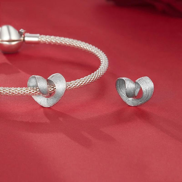 Love Heart Platinum Plated Sterling Silver Bead Charm Bracelet Necklace