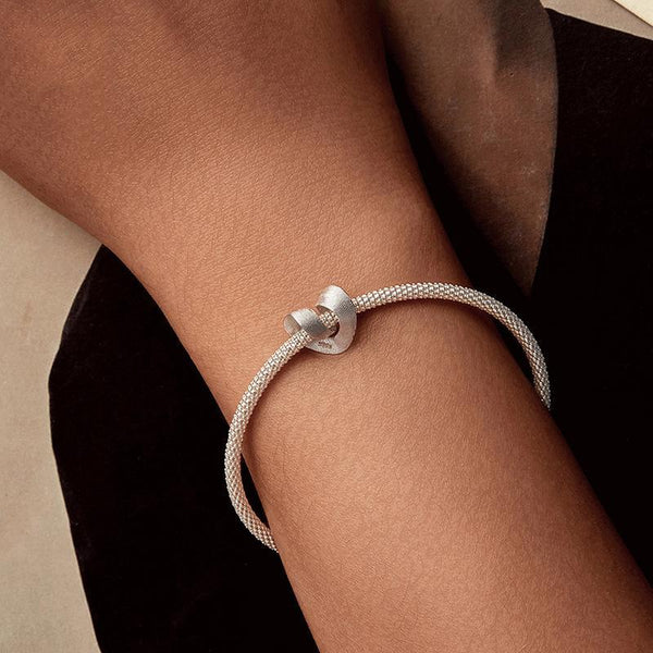Love Heart Platinum Plated Sterling Silver Bead Charm Bracelet Necklace