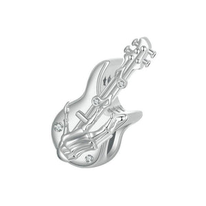 Guitar Skeleton Hand Sterling Silver Zircon CZ Bead Charm Pendant Bracelet Necklace