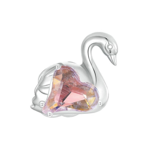 Swan Pink Heart Sterling Silver Glass Bead Charm Bracelet Necklace Pendant