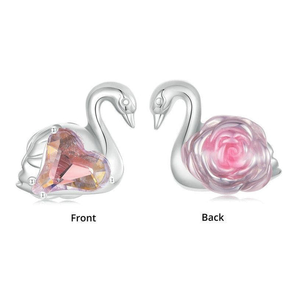 Swan Pink Heart Sterling Silver Glass Bead Charm Bracelet Necklace Pendant