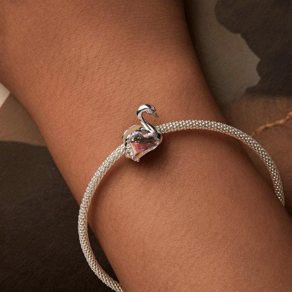 Swan Pink Heart Sterling Silver Glass Bead Charm Bracelet Necklace Pendant