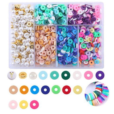 Soft Clay Pottery Bead Set For DIY Bracelets Necklaces 4 Designs Rainbow Mixed