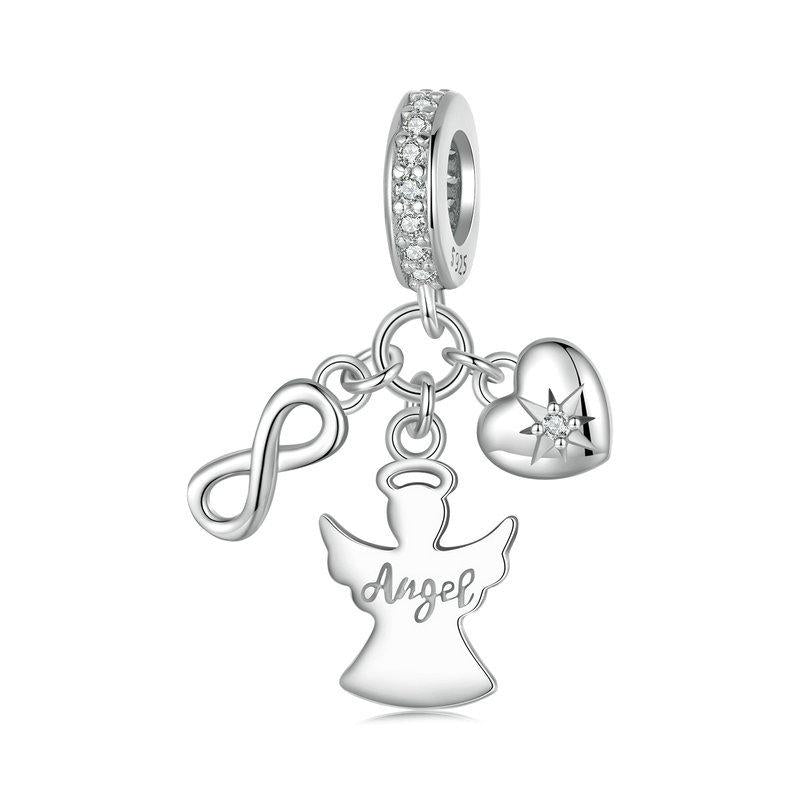 Guardian Angel Infinity Heart Sterling Silver Bead Charm Bracelet Necklace