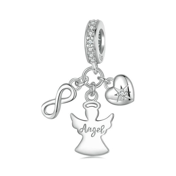 Guardian Angel Infinity Heart Sterling Silver Bead Charm Bracelet Necklace