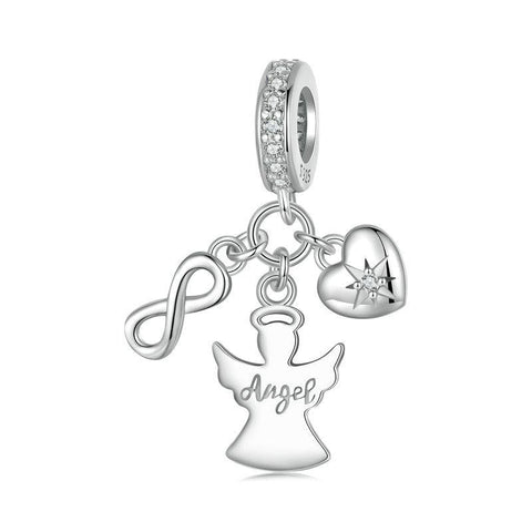 Guardian Angel Infinity Heart Sterling Silver Bead Charm Bracelet Necklace