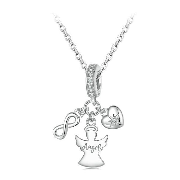 Guardian Angel Infinity Heart Sterling Silver Bead Charm Bracelet Necklace