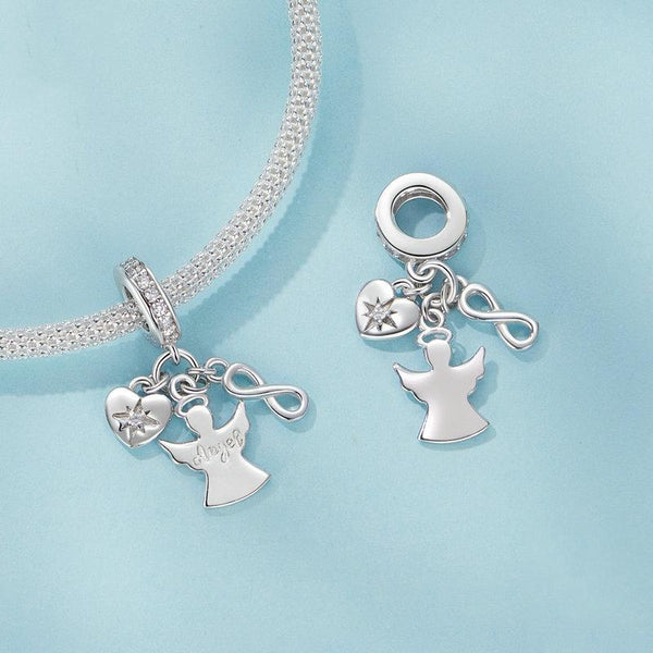 Guardian Angel Infinity Heart Sterling Silver Bead Charm Bracelet Necklace