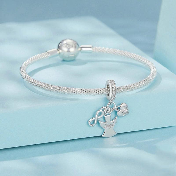 Guardian Angel Infinity Heart Sterling Silver Bead Charm Bracelet Necklace
