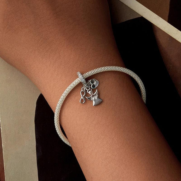 Guardian Angel Infinity Heart Sterling Silver Bead Charm Bracelet Necklace