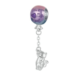 Cat Love My Pet Balloon Sterling Silver Bead Charm Pendant Bracelet Necklace