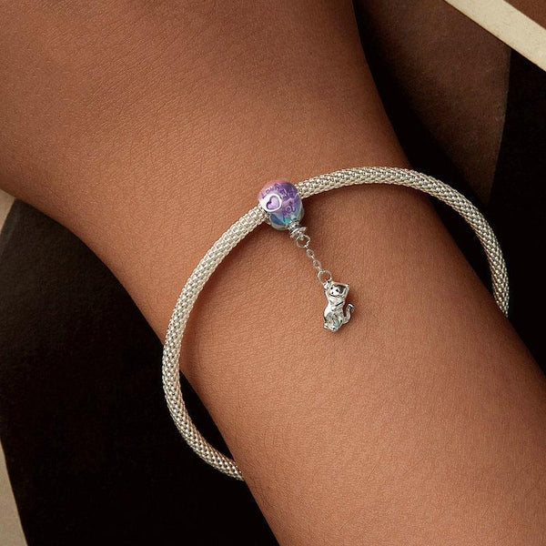 Cat Love My Pet Balloon Sterling Silver Bead Charm Pendant Bracelet Necklace