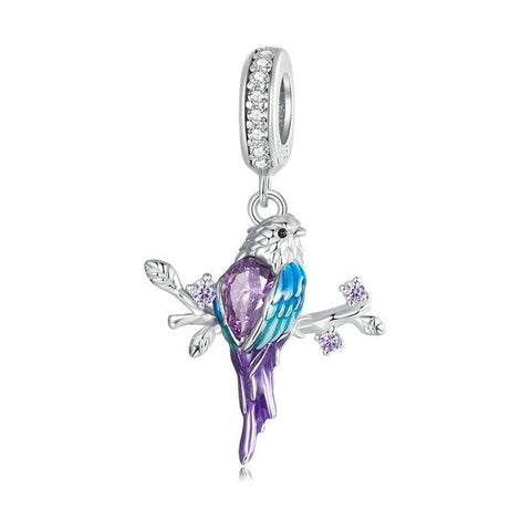 Parrot Sterling Silver Zircon CZ Bead Charm Bracelet Necklace Pendant