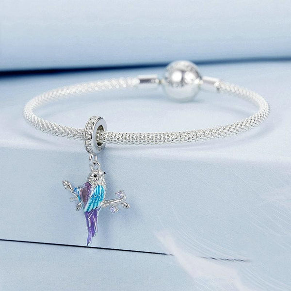 Parrot Sterling Silver Zircon CZ Bead Charm Bracelet Necklace Pendant