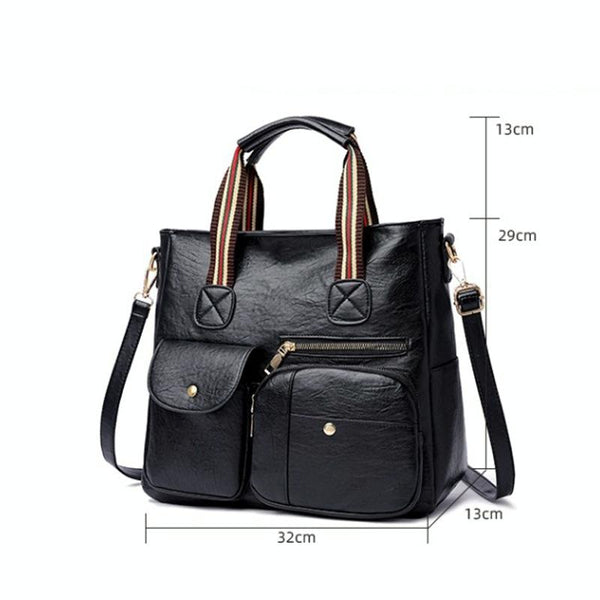 Faux PU Leather Shoulder Crossbody Bag Handbag Multi Pockets Brown