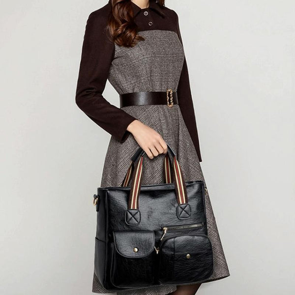 Faux PU Leather Shoulder Crossbody Bag Handbag Multi Pockets Brown