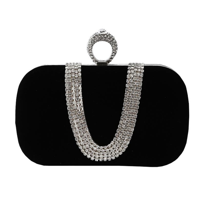 Velvet Evening Clutch Bag Handbag Rhinestone Wedding Party Banquet Black