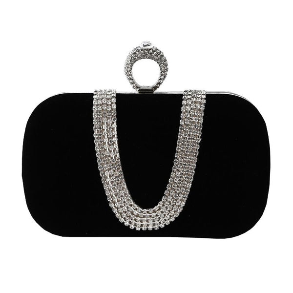 Velvet Evening Clutch Bag Handbag Rhinestone Wedding Party Banquet Black