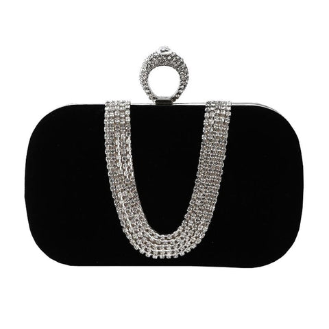 Velvet Evening Clutch Bag Handbag Rhinestone Wedding Party Banquet Black