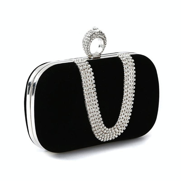 Velvet Evening Clutch Bag Handbag Rhinestone Wedding Party Banquet Black