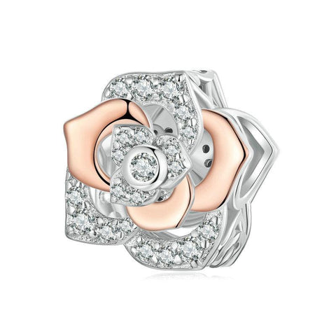 Rose Platinum Gold Sterling Silver Zircon CZ Bead Charm Pendant Bracelet Necklace