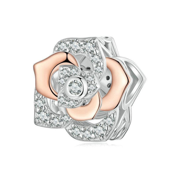 Rose Platinum Gold Sterling Silver Zircon CZ Bead Charm Pendant Bracelet Necklace