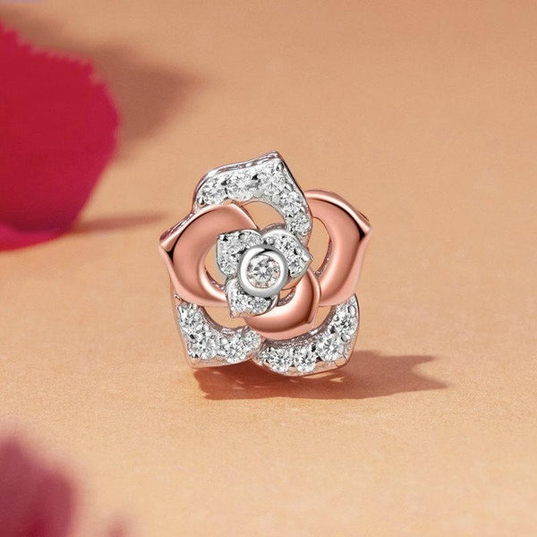 Rose Platinum Gold Sterling Silver Zircon CZ Bead Charm Pendant Bracelet Necklace