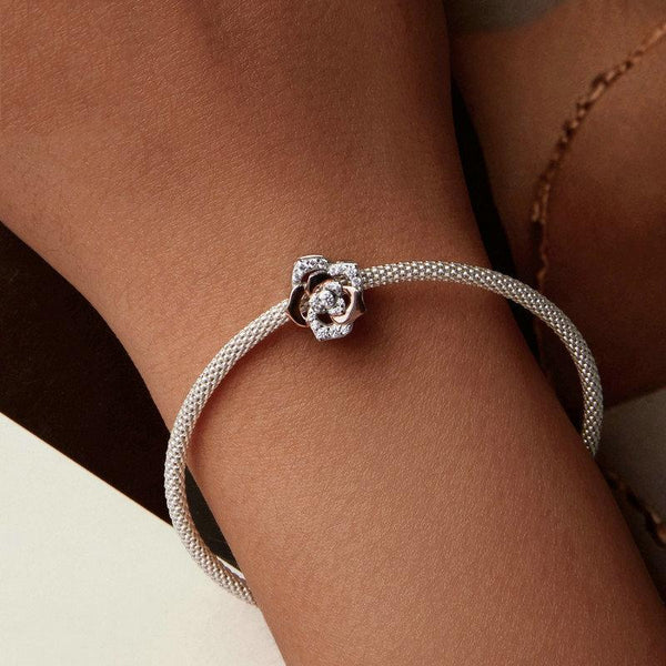 Rose Platinum Gold Sterling Silver Zircon CZ Bead Charm Pendant Bracelet Necklace