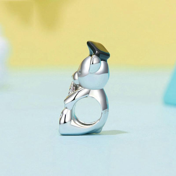 Happy Bear Heart Enamel Sterling Silver Bead Charm Bracelet Necklace Pendant