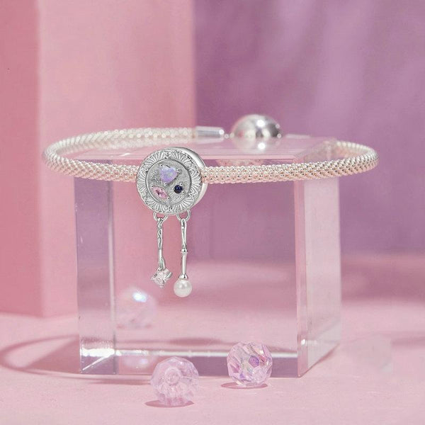 Tassel Sterling Silver Crystal Zircon CZ Opal Look Bead Charm Bracelet