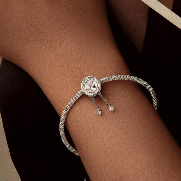 Tassel Sterling Silver Crystal Zircon CZ Opal Look Bead Charm Bracelet