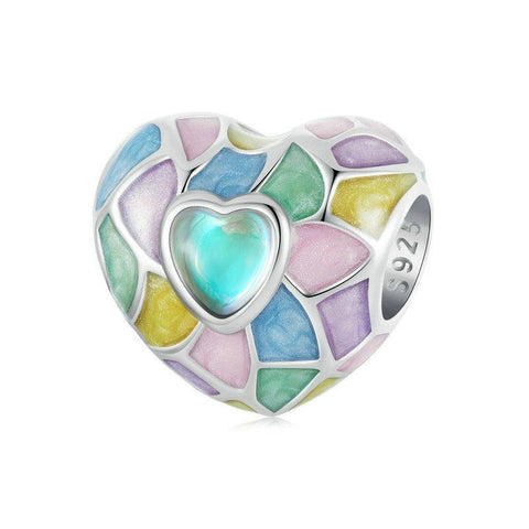 Multicolour Love Heart Enamel Sterling Silver Bead Charm Bracelet Necklace