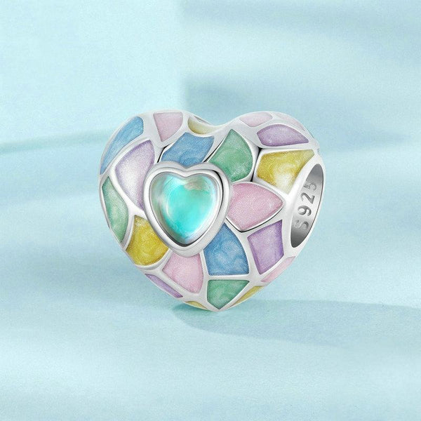 Multicolour Love Heart Enamel Sterling Silver Bead Charm Bracelet Necklace