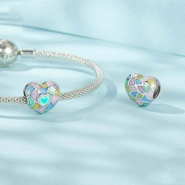 Multicolour Love Heart Enamel Sterling Silver Bead Charm Bracelet Necklace
