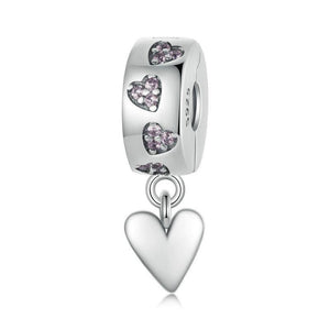 Love Heart Sterling Silver CZ Buckle Clip Bead Charm Bracelet Necklace