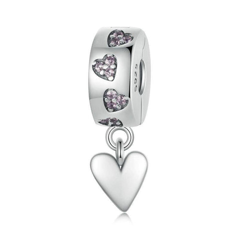 Love Heart Sterling Silver CZ Buckle Clip Bead Charm Bracelet Necklace