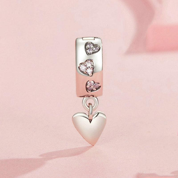 Love Heart Sterling Silver CZ Buckle Clip Bead Charm Bracelet Necklace