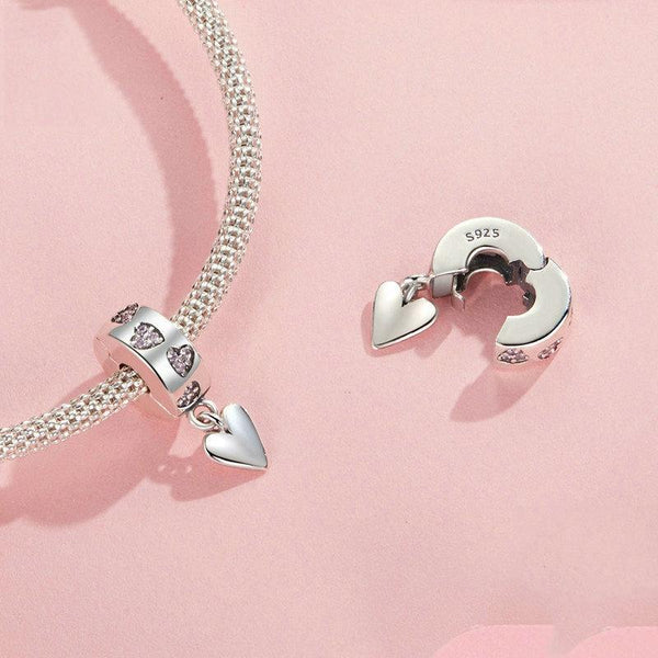Love Heart Sterling Silver CZ Buckle Clip Bead Charm Bracelet Necklace