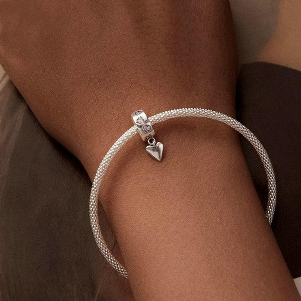 Love Heart Sterling Silver CZ Buckle Clip Bead Charm Bracelet Necklace
