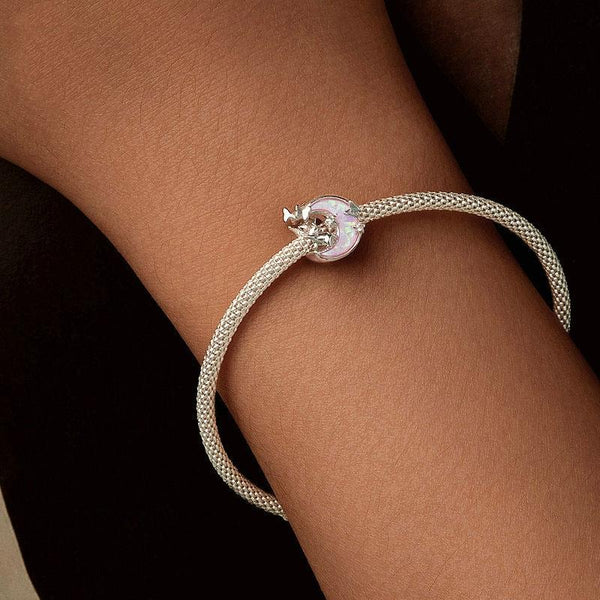 Pink Moon Cat Sterling Silver Opal Look Zircon CZ Bead Charm Bracelet Necklace