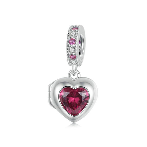 Forever Love Heart Locket Sterling Silver CZ Bead Charm Bracelet Necklace