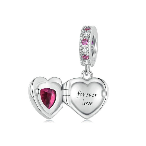 Forever Love Heart Locket Sterling Silver CZ Bead Charm Bracelet Necklace