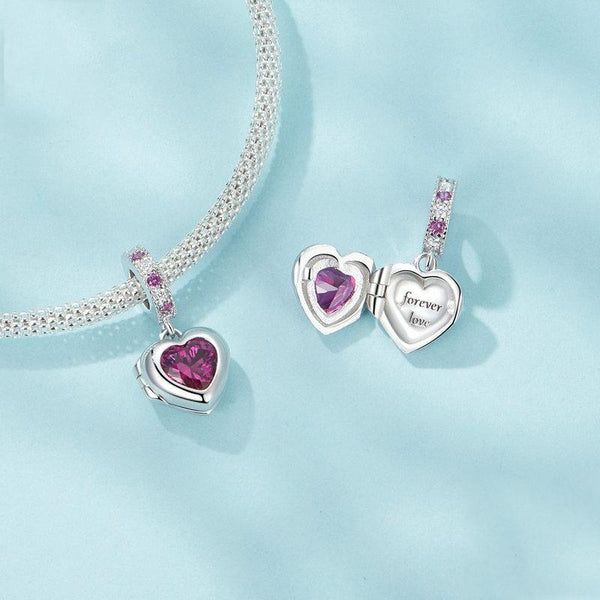 Forever Love Heart Locket Sterling Silver CZ Bead Charm Bracelet Necklace