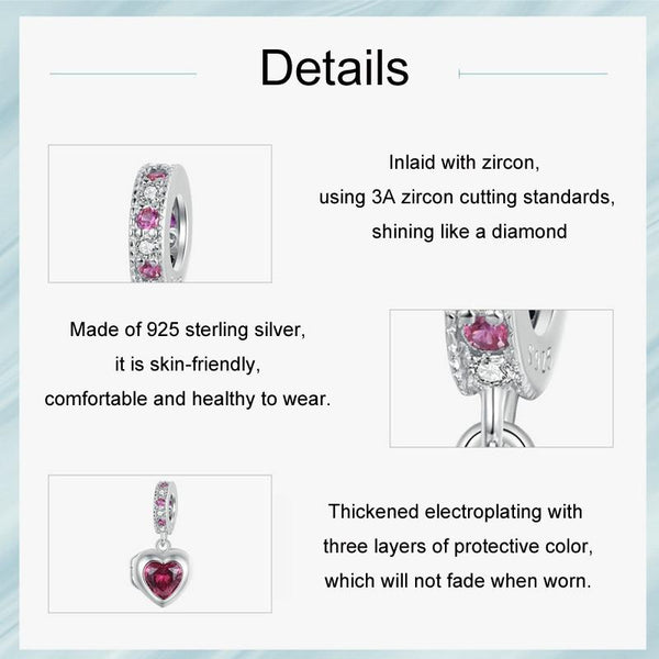 Forever Love Heart Locket Sterling Silver CZ Bead Charm Bracelet Necklace