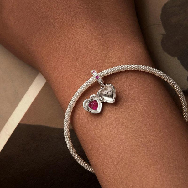 Forever Love Heart Locket Sterling Silver CZ Bead Charm Bracelet Necklace