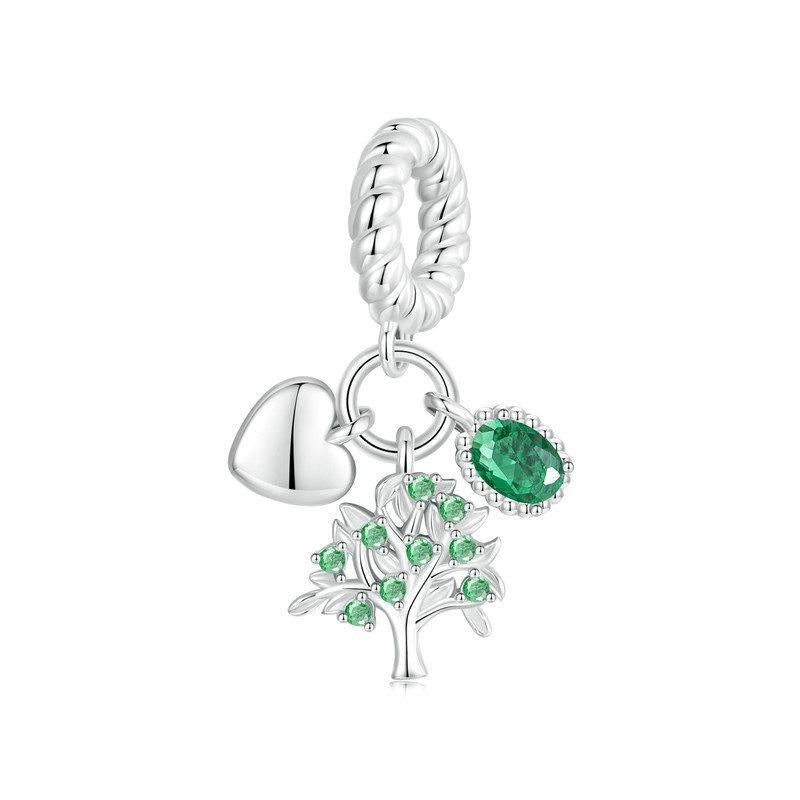 Tree Of Life Sterling Silver Zircon CZ Bead Charm Bracelet Necklace