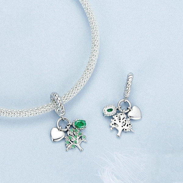 Tree Of Life Sterling Silver Zircon CZ Bead Charm Bracelet Necklace