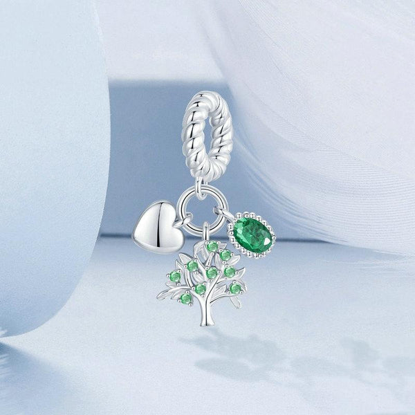 Tree Of Life Sterling Silver Zircon CZ Bead Charm Bracelet Necklace