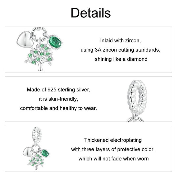 Tree Of Life Sterling Silver Zircon CZ Bead Charm Bracelet Necklace